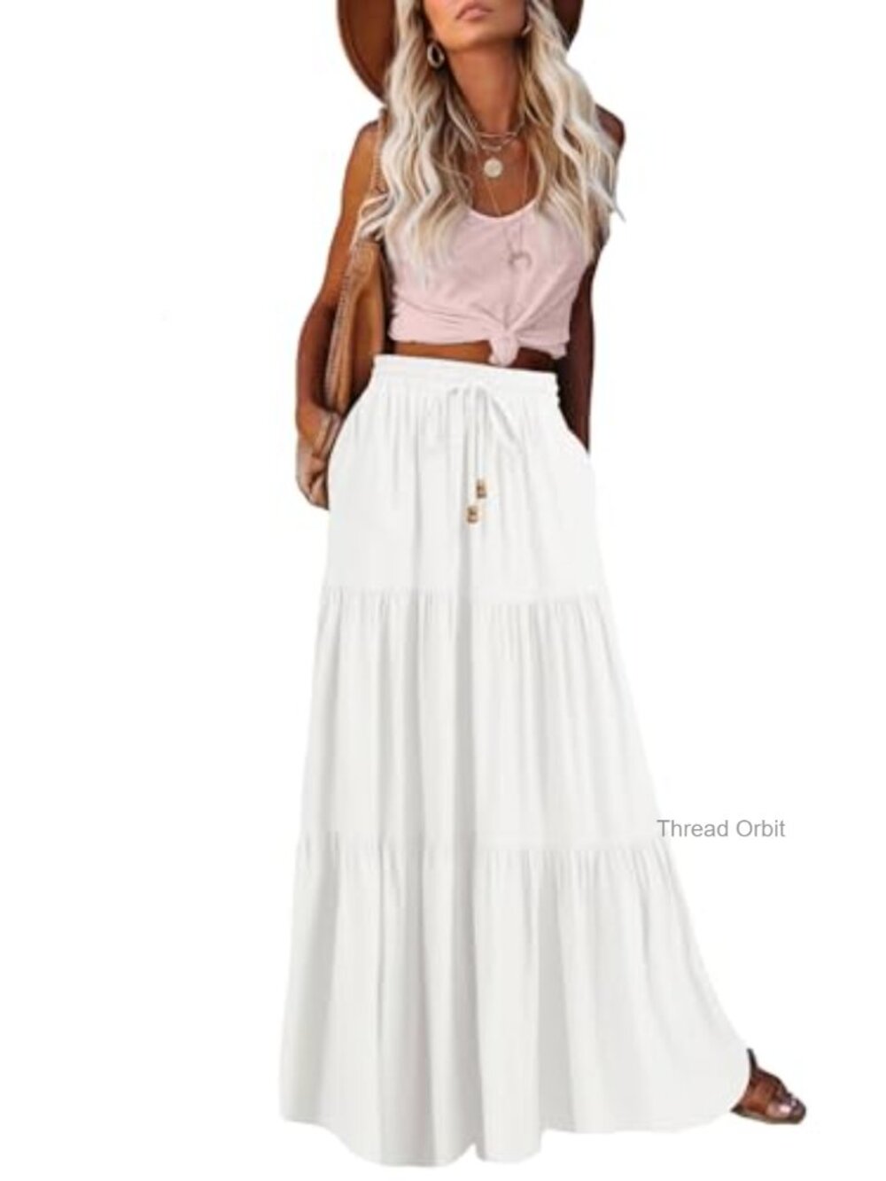 Women's Boho A-Line Maxi Skirt Tiered Ruffle High Waist Flowy Beach